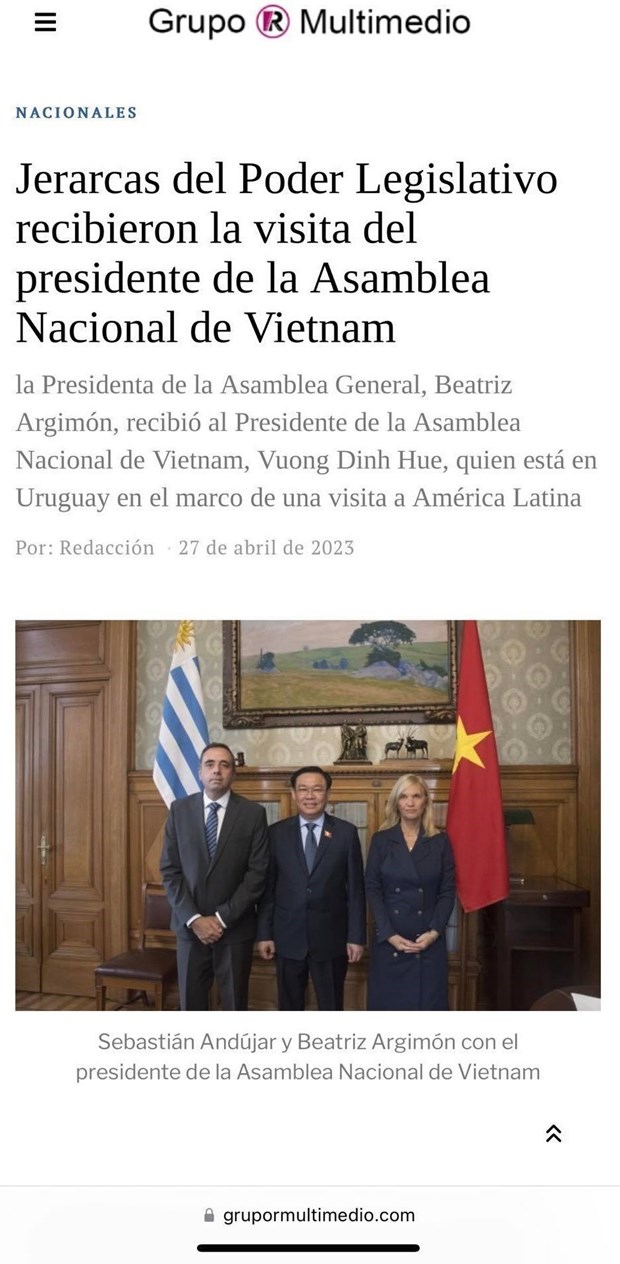 Des médias uruguayens couvrent la visite officielle du président de l’AN Vuong Dinh Hue