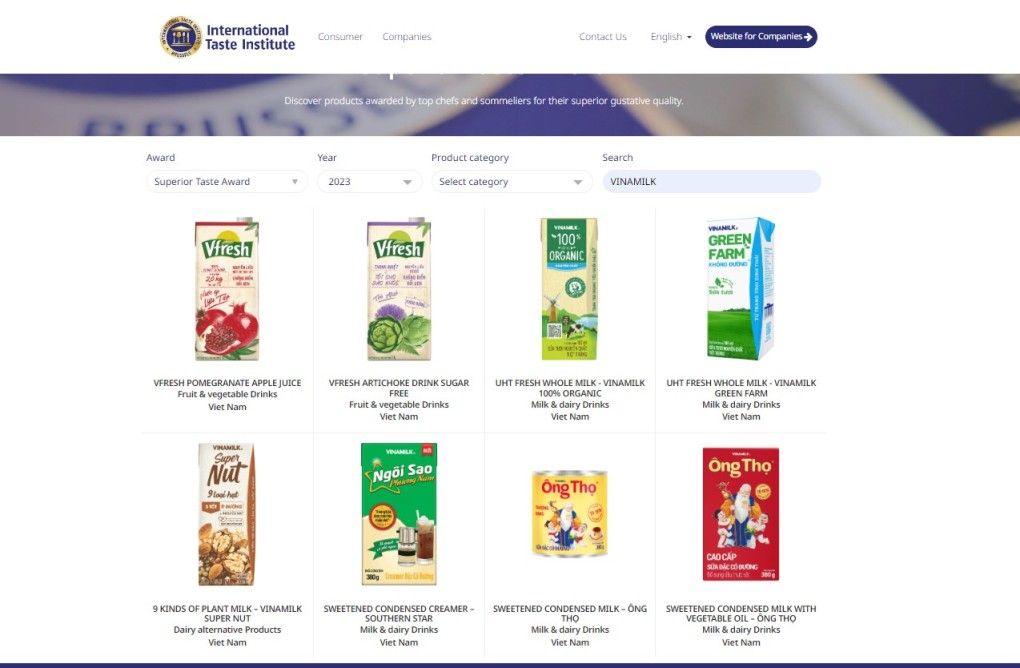 8 produits Vinamilk reçoivent le Superior Taste Award 2023
