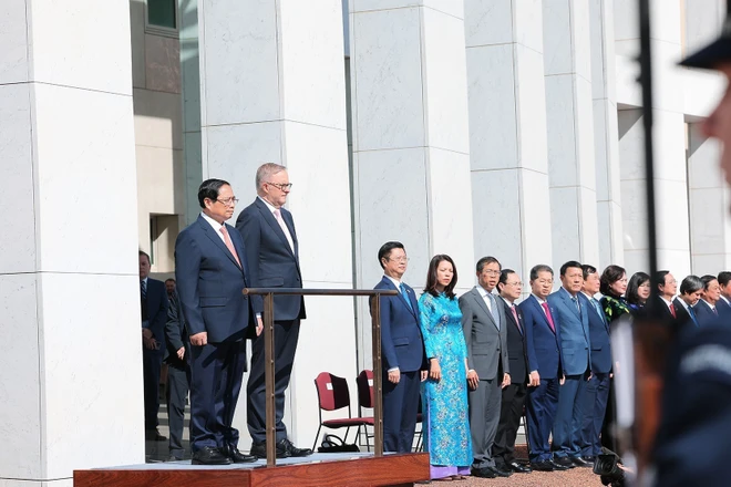 Cérémonie d’accueil du PM Pham Minh Chinh en visite officielle en Australie
