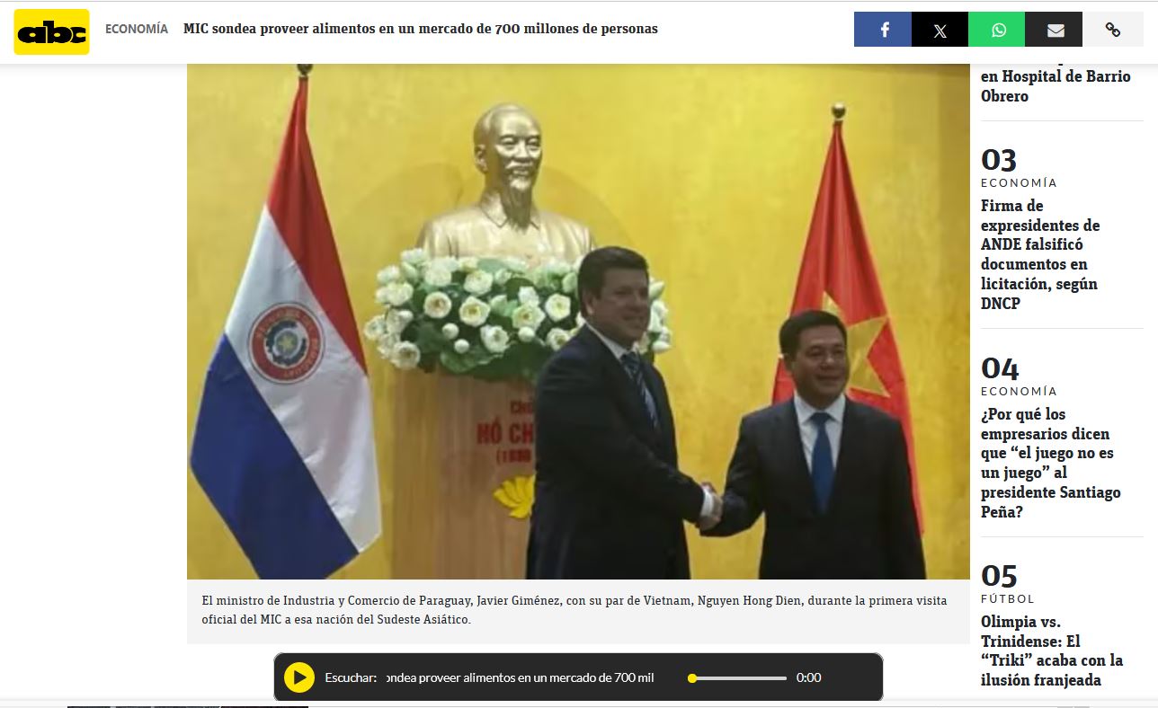 La presse paraguayenne apprécie les perspectives de coopération avec le Vietnam