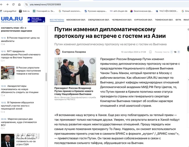 La visite du président de l Assemblée nationale Tran Thanh Man couverte par la presse russe