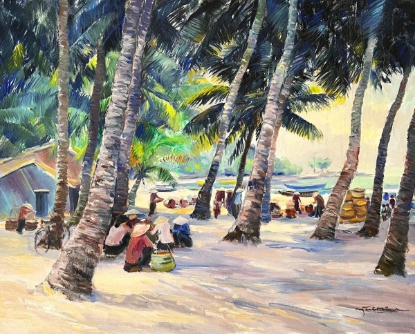 胡志明市：越南刀油画先锋者阮智明画家的作品展出