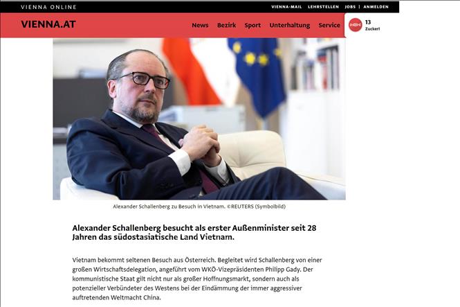 奥地利媒体密集报道该国外长沙伦贝格访越之旅