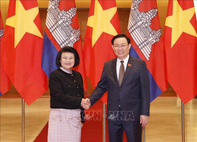 越南国会主席王廷惠与柬埔寨国会主席昆索达莉举行会谈