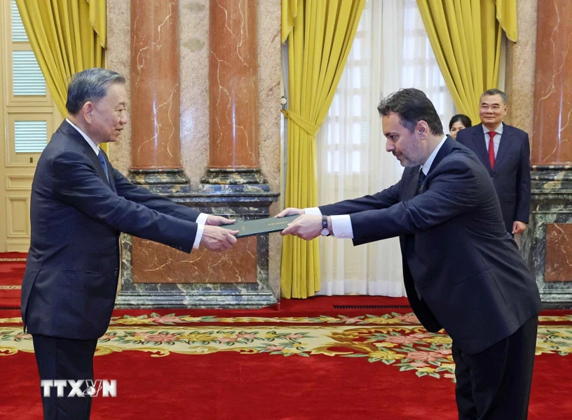 越南国家主席苏林会见三国新任驻越大使