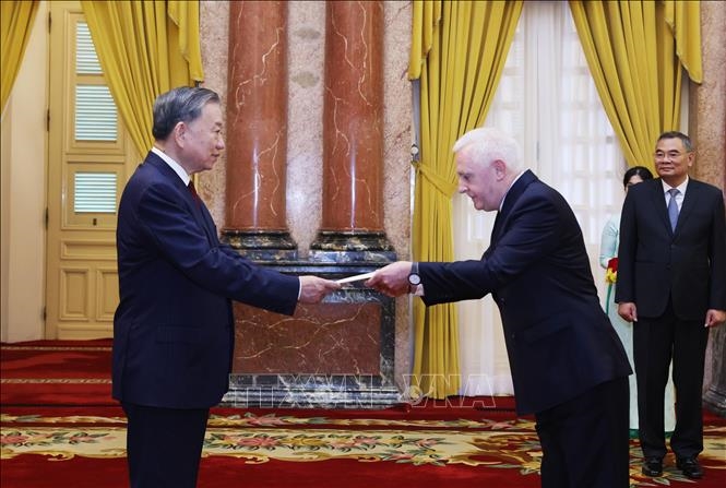 越共中央总书记、国家主席苏林会见前来递交国书的外国新任驻越大使