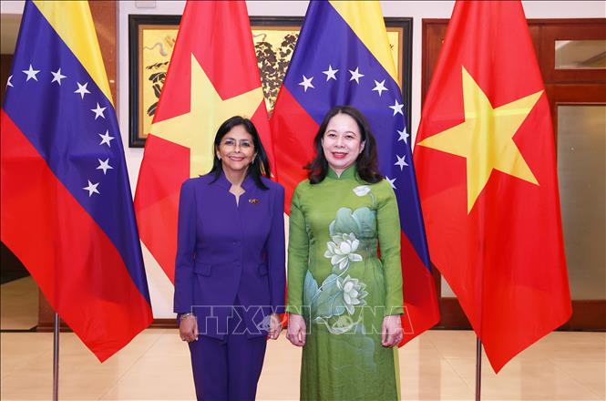 越南国家副主席和委内瑞拉常务副总统参观越南-委内瑞拉关系图片展
