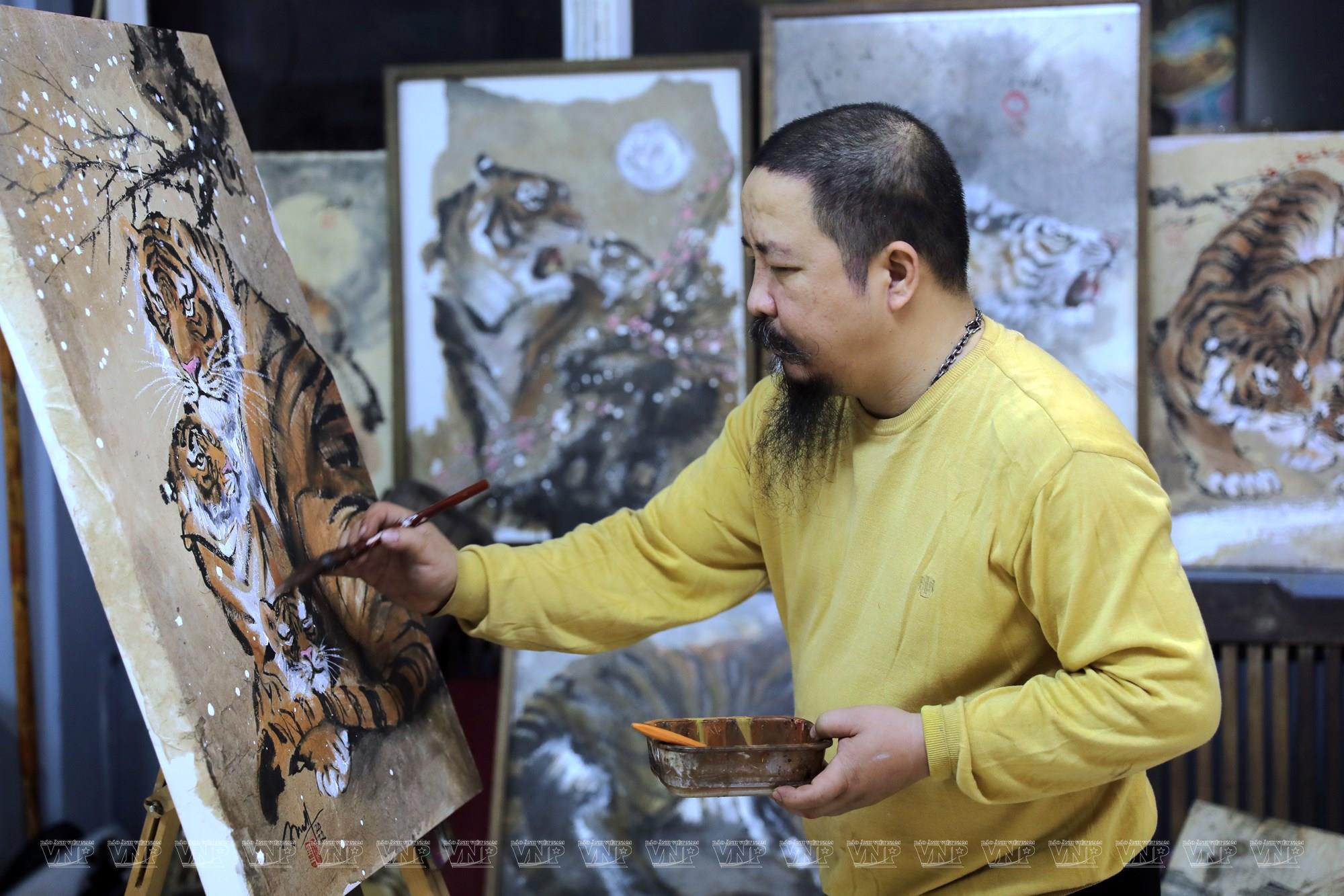 Картины с тиграми на бумаге из дерева «зо»