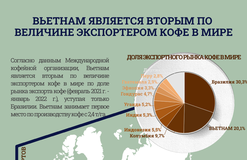 Вьетнам является вторым по величине экспортером кофе в мире