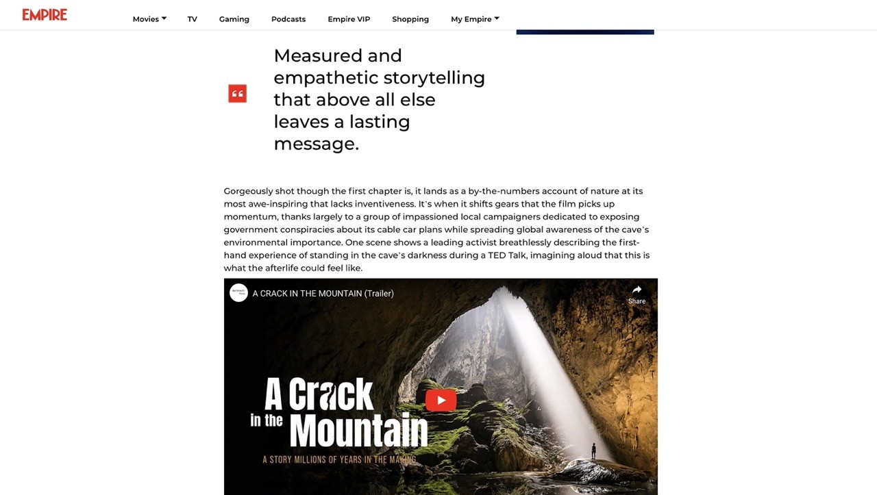 Документальный фильм о пещере Шондонг получил высокую оценку международных СМИ