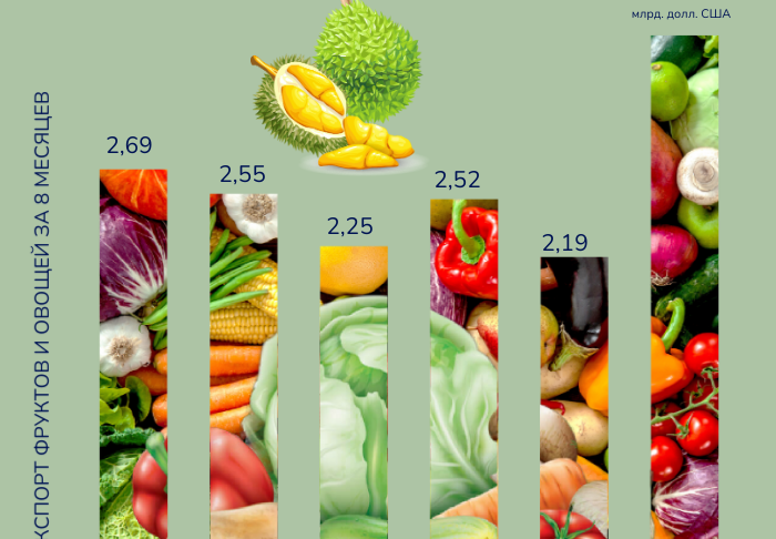 Экспорт фруктов и овощей за первые 8 месяцев 2023 года продолжает развиваться, увеличившись на 57,5