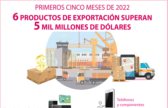 Seis productos de exportación de Vietnam superan cinco mil millones de dólares