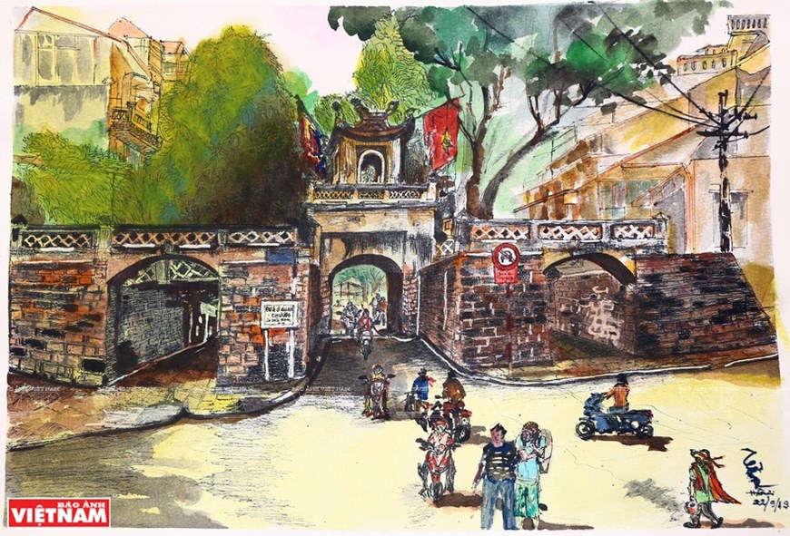 Recorren casco antiguo de Hanoi a través de dibujos de artistas internacionales