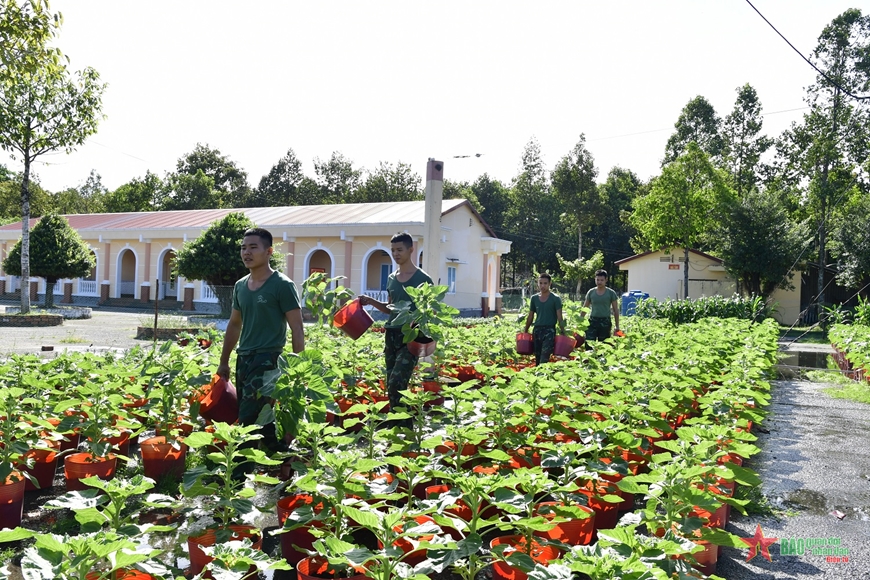 Unidades militares cuidan flores para el Tet 2023