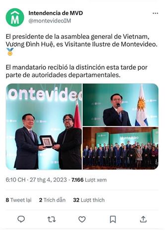 Periódicos uruguayos cubren la visita de Vuong Dinh Hue a ese país sudamericano