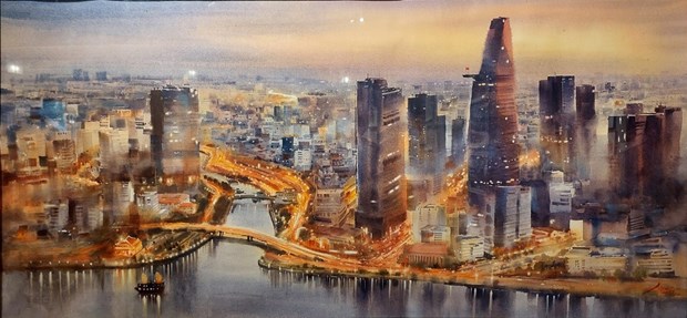 Acuarelas sureñas exhibidas en el sitio de reliquias de Hanói