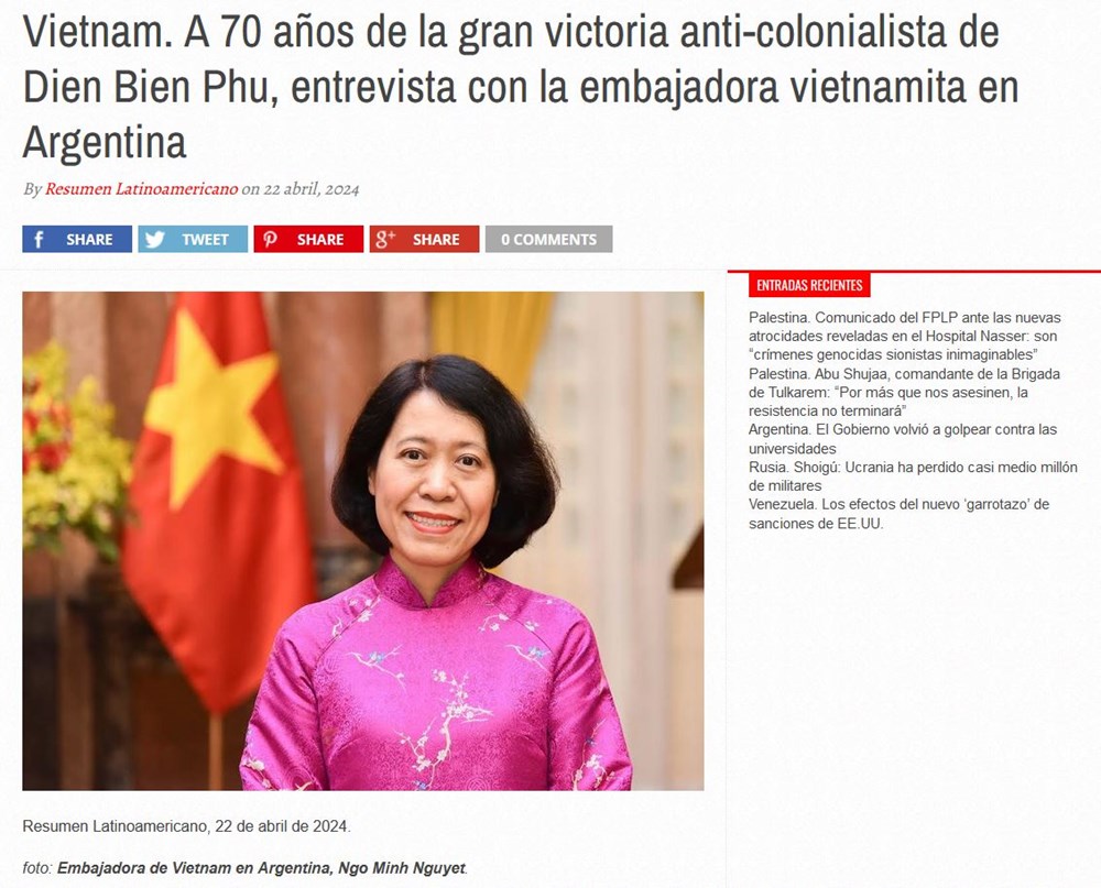 Embajadora vietnamita en Argentina resalta significado de victoria de Dien Bien Phu