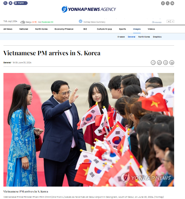 Medios de comunicación de Corea del Sur cubren la visita del Primer Ministro de Vietnam a ese país