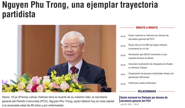 Medios internacionales destacan grandes contribuciones del secretario general del PCV, Nguyen Phu Trong
