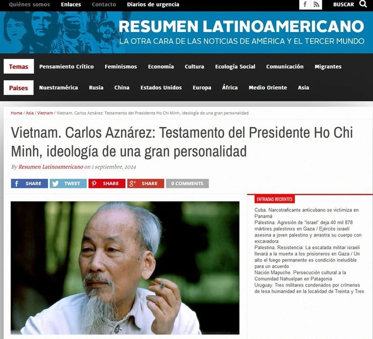 Resumen Latinoamericano destaca papel del presidente Ho Chi Minh para revolución vietnamita